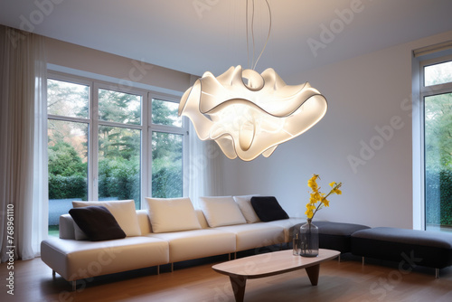 Sleek white ceiling lamp in spacious living room © Photocreo Bednarek