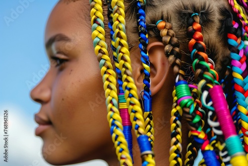 Side Profile of Woman with Colorful Brazilian Braids