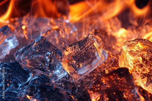 Ice and fire. Bright concept of contrasting opposites photo