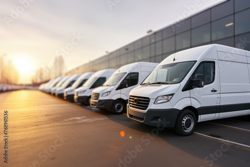 Row of new white cargo vans at a logistics center © Photocreo Bednarek