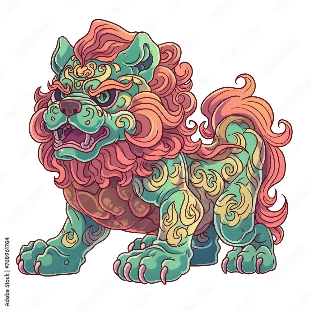 Obraz premium An illustration of a komainu with a green body and brown mane