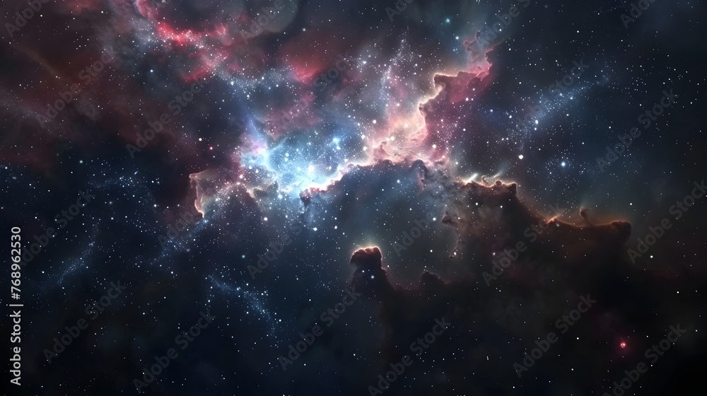Interstellar Symphony: A Vivid Cosmic Nebula in Deep Space - obrazy, fototapety, plakaty 