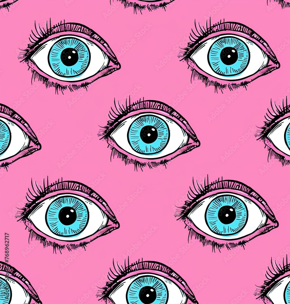 A breathtaking set of stylized eyes on a soft pink background, illustrating the beauty and mystery of human vision