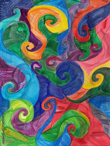 A piece of paper featuring vibrant swirls in a variety of colors, creating a visually striking pattern