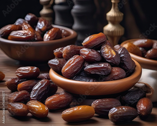 Close up of dates on dark  mood lighting, Suitable for food blogs, nutrition articles, and healthy 