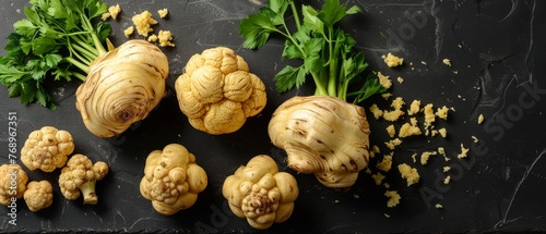   A close-up photo of various vegetables displayed on a table, featuring broccoli florets and parsley