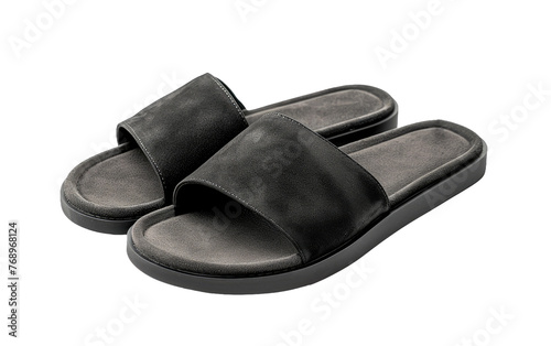 classic Suede Slides in Sleek Black,PNG Image, isolated on Transparent background.