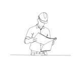 Continuous one line drawing of architect engineer reading blueprint paper. Architect engineer holding blueprint paper single line vector illustration. Editable stroke.