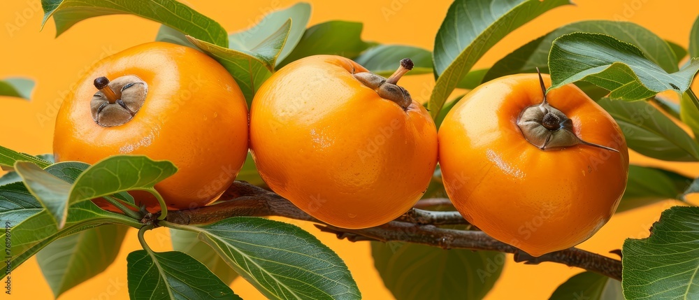   Orange group on tree next to yellow background with leaves