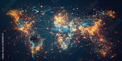 Mapping Global Network Connectivity and Data Transfer in the Abstract World. Concept Global Connectivity, Data Transfer, Abstract World, Network Mapping, IT Infrastructure