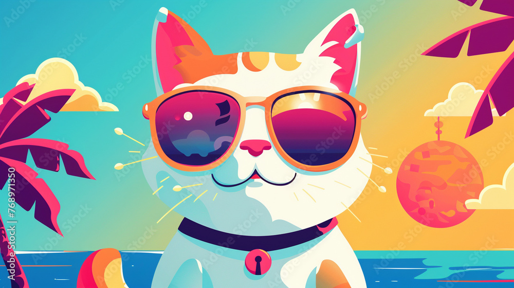 cool summer cat mascot illustration vector icons flat cartoon style cool summer cat mascot illustration vector icons flat cartoon style