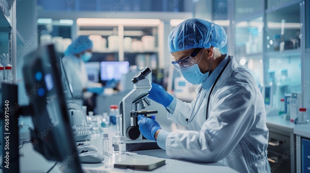 Committed medic in lab digital healthcare innovation online medical consultation setting