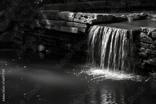 black and white waterfall