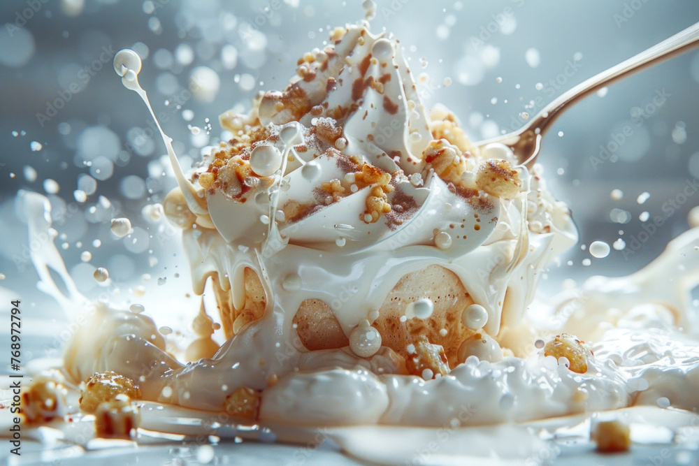 Caramel Drizzled over Whipped Cream and Cereal. Caramel Drizzled over Whipped Cream and Cereal.