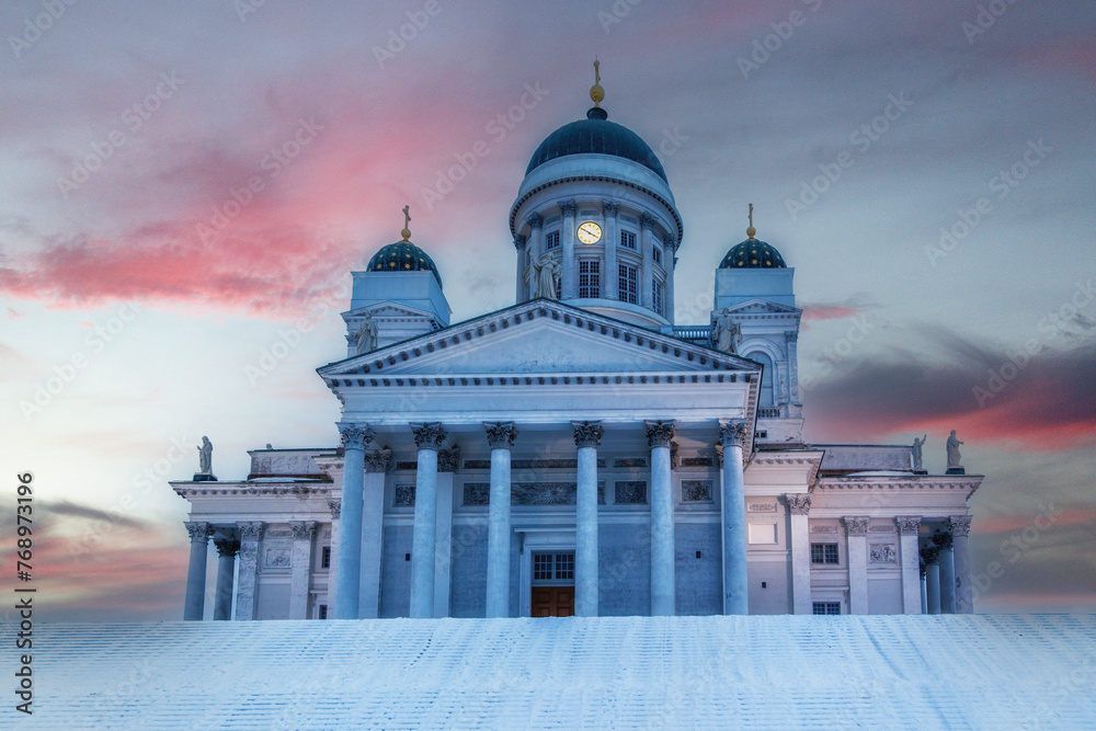 Helsinki cathedral - famous Helsinki landmark in winter, Finland.