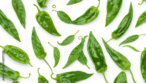 leaf chili isolated on white background ,Green of pepper leaves pattern photo