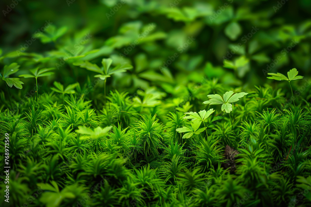 Dense Greenery and Ferns with Soft Lighting.
