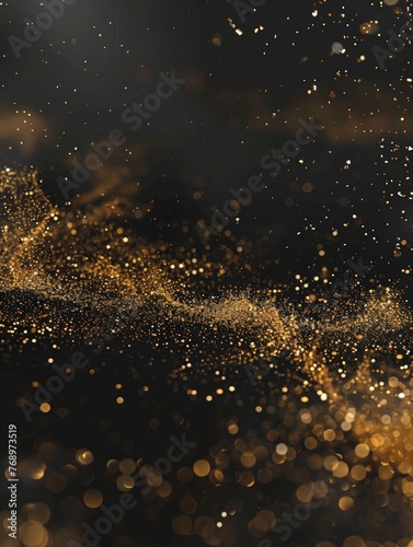 Gold dust particles out of focus on a black backdrop © pham