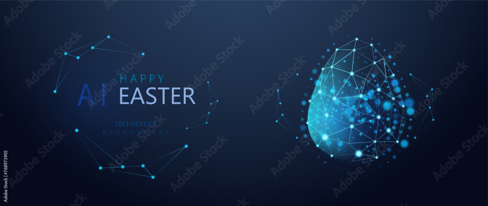 Easter egg technology background. Neon low poly shapes design. Future holiday digital card vector. Science new life ai concept. - obrazy, fototapety, plakaty 