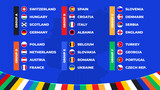 Football 2024 Group Stage of the European football tournament in Germany. Final draw. National flags European soccer teams. Vector illustration.