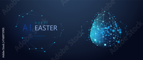 Easter egg technology background. Neon low poly shapes design. Future holiday digital card vector. Science new life ai concept. © SidorArt