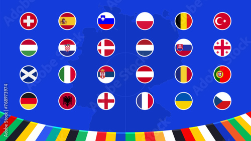 Flags of all teams from countries participating in the final draw of the football tournament in Germany 2024. © angelmaxmixam