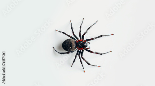 Black widow spider on a white background. Dangerous latrodectus insect.