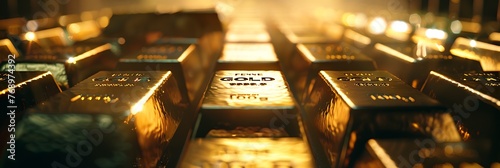 Shiny gold bars stacked in a secure vault, symbolizing wealth and prosperity, on a black background