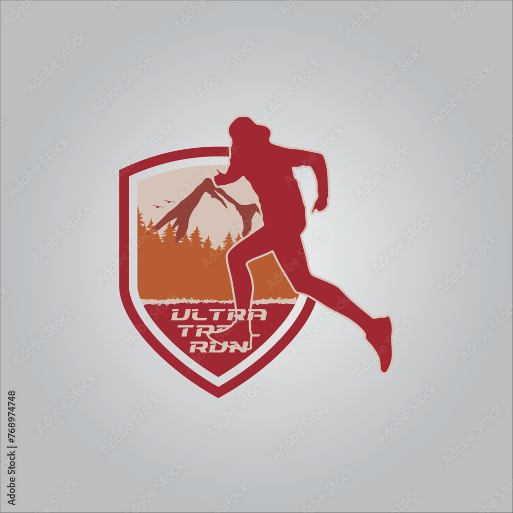 Running shield logo design vector graphic of illustration 
