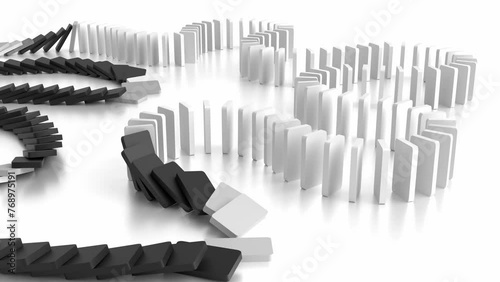 domino effect chain reaction 3d animation. Can be used to represent economic collapse, market instability or business insurance prevention photo