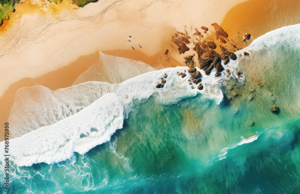 Beach and waves from top aerial view. Turquoise water background from top view. Summer seascape from air. Top view from drone. Travel concept and idea Beach and waves from top aerial view. Turquoise water background from top view. Summer seascape from air. Top view from drone. Travel concept and idea