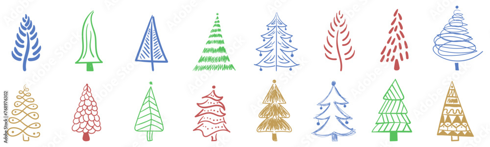Christmas tree icon brush hand drawn stroke ink design element ...