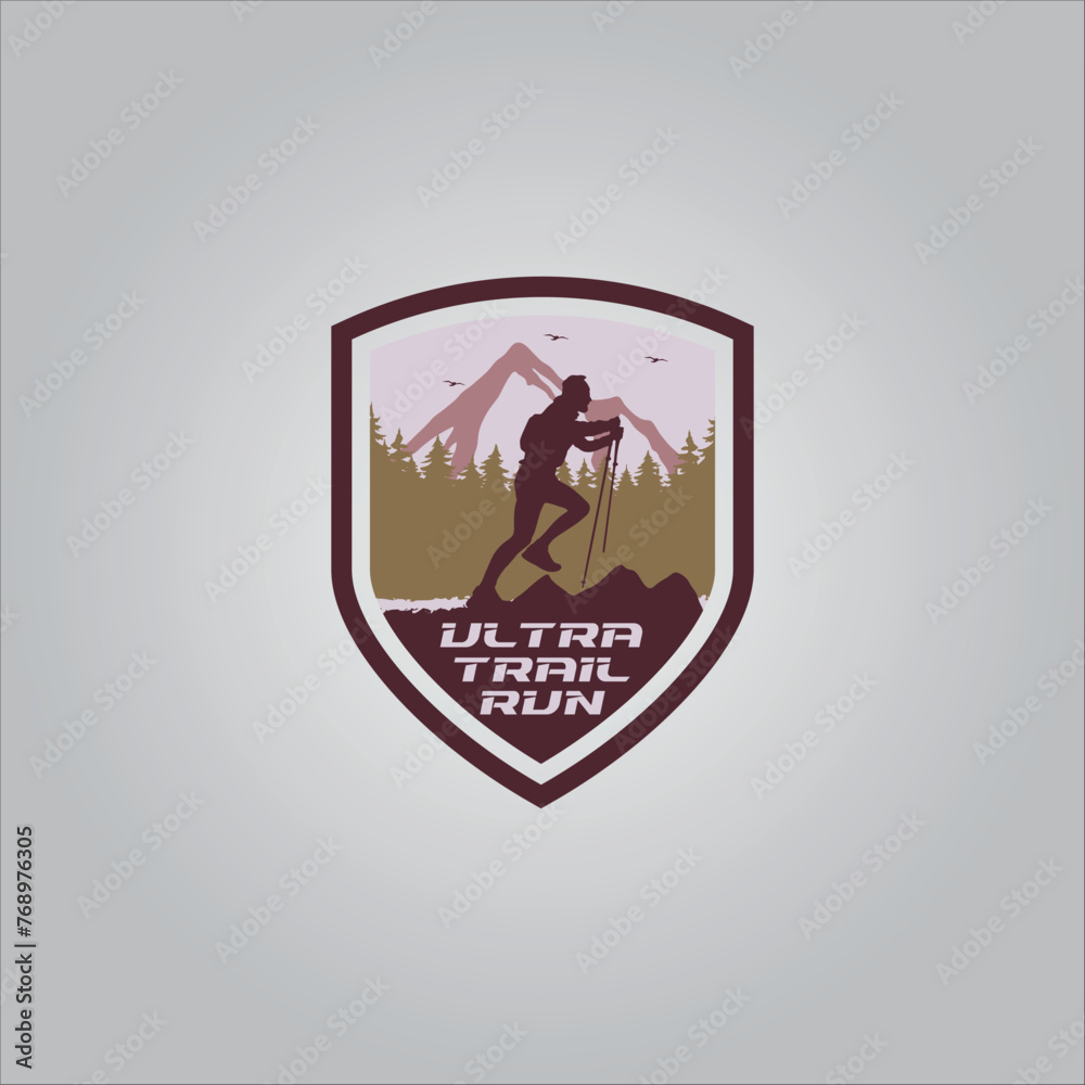 Running shield logo design vector graphic of illustration 