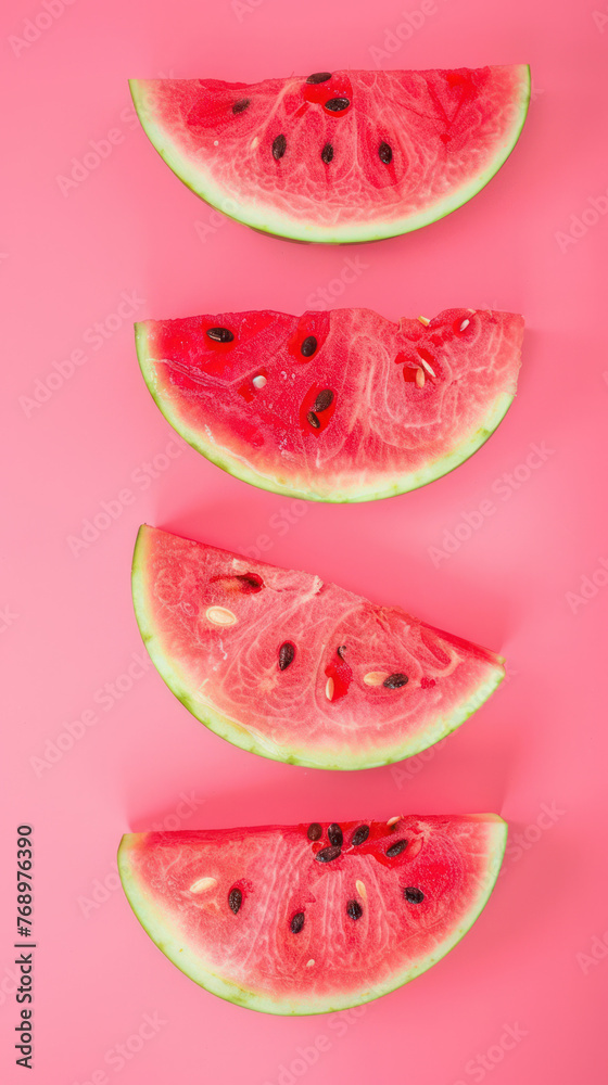Three Slices of Watermelon on Pink Background Three Slices of Watermelon on Pink Background