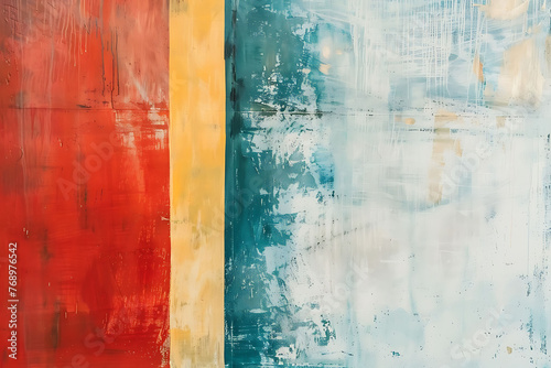 A minimalist abstract painting with a single bold color block against a stark white background