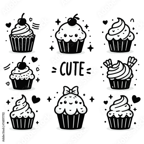 Cute cupcakes: vector illustrations (ID: 768977112)