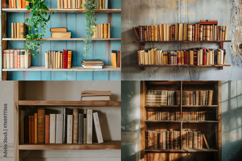 A minimalist bookshelf showcasing a handful of carefully curated books, with clean lines and ample negative space A minimalist bookshelf showcasing a handful of carefully curated books, with clean lines and ample negative space