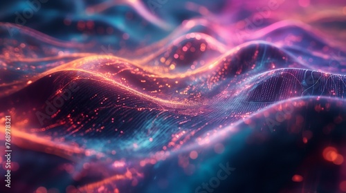 Neon streams of light intertwine, forming a captivating display of artificial energy that pulses and vibrates within the abstract digital tapestry. photo