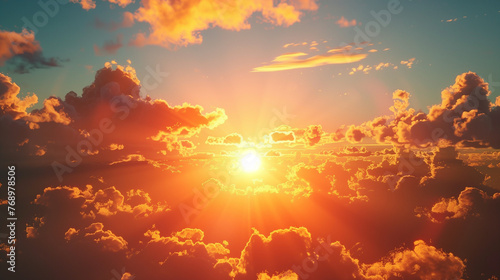 red sky clouds and sun sunset background