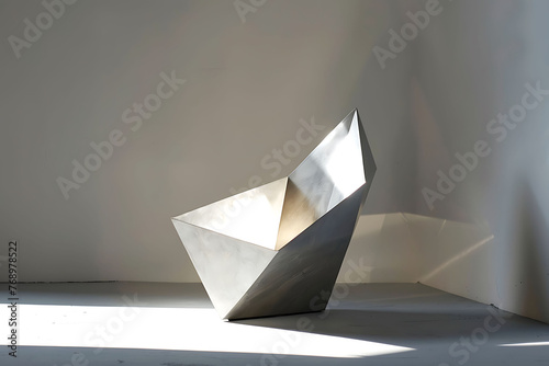 A minimalist sculpture composed of geometric shapes, bathed in a single, monochromatic light, highlighting its form and simplicity
