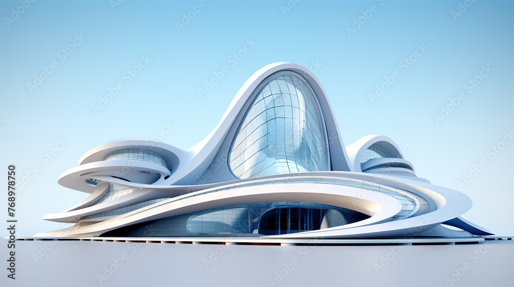 Obraz premium Abstract architecture scene with smooth curves. Abstract background with futuristic building in white and blue colors.