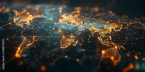 Global Network Connectivity and Data Transfer: An Abstract World Map for International Business and Communication. Concept Data Transfer, Global Connectivity, International Business