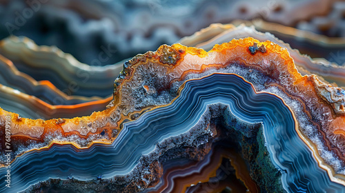 Close-up photo of colorful banded agate mineral, highlighting nature's intricate patterns and geology.