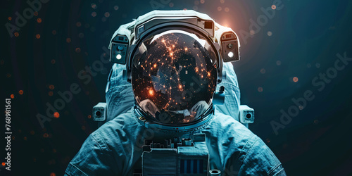 Person in spacesuit with start mirroring in the helment