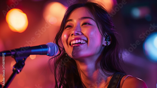 Asian singer woman singing at a concert