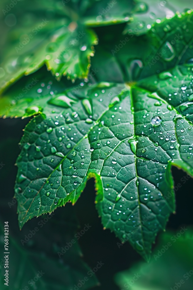 Green Leaf With Water Droplets Green Leaf With Water Droplets
