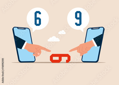 Different points of view. Miscommunication, argument. Trade tension. Flat vector illustration.