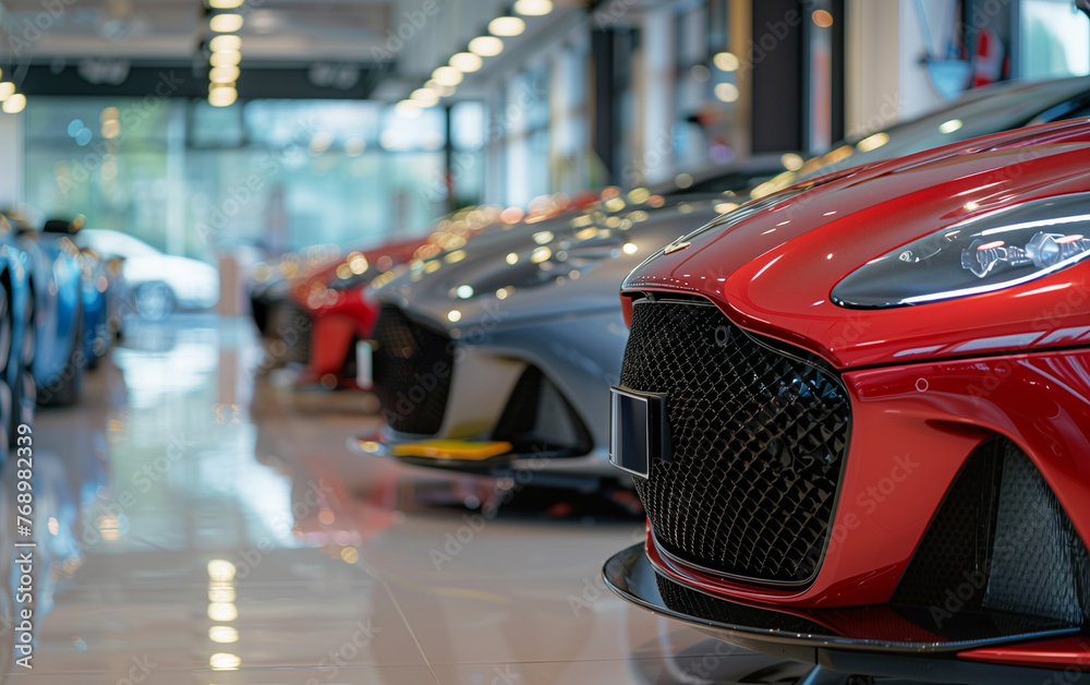 cars in the showroom waiting for sale. Generative AI cars in the showroom waiting for sale. Generative AI