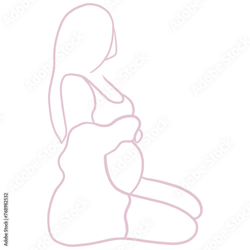 Pregnant Woman Sitting Line Art, Happy Mother Day Minimalist Abstract Illustration