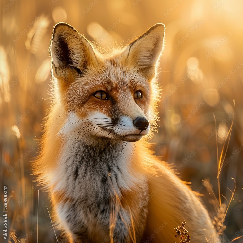 Red Fox Sitting in Field Red Fox Sitting in Field